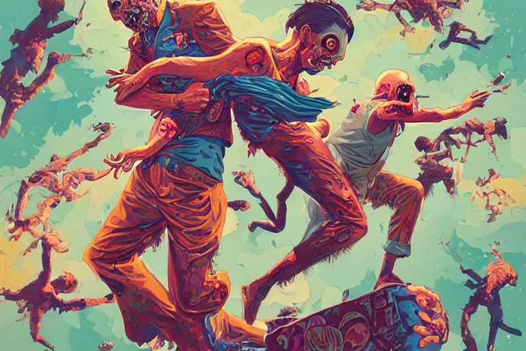 Image similar to zombies having a fight, tristan eaton, victo ngai, artgerm, rhads, ross draws