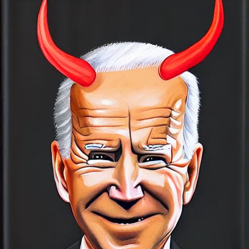 Image similar to a painting of joe biden with devil horns