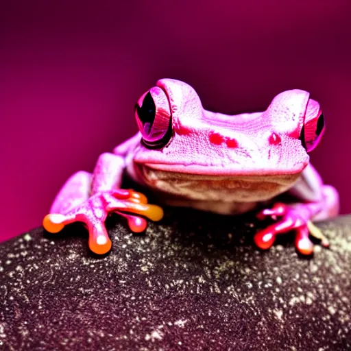 Image similar to macro photo of a neon pink frog