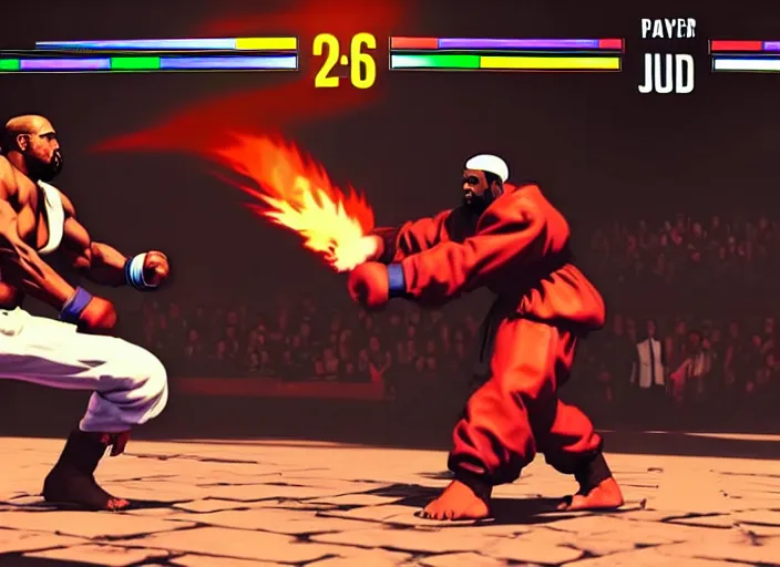 Image similar to ` kanye west in street fighter v ( 2 0 1 7 ), dynamic pose, official media, ps 4 in - game cinematic, 5 k