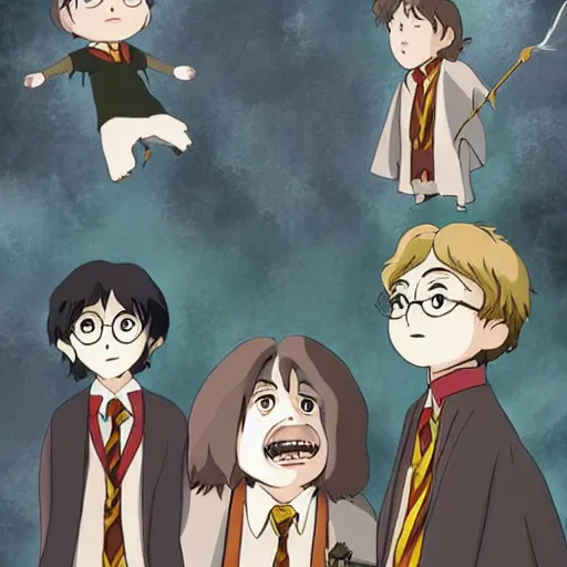 Image similar to harry potter in the style of studio ghibli