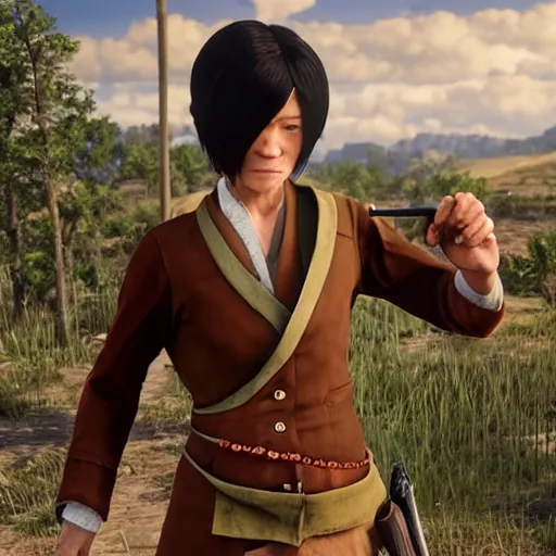 Image similar to toph beifong in red dead redemption 2, character render, full body shot, highly detailed, in game render