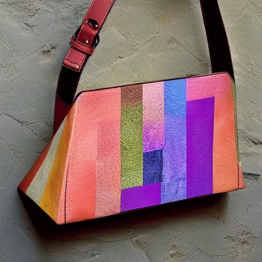 Prompt: designer handbag in the shape of an artist's palette