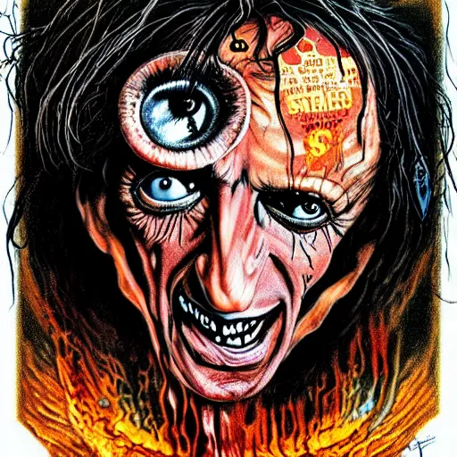 Image similar to graphic illustration, creative design, alice cooper as satan, biopunk, francis bacon, highly detailed, hunter s thompson, concept art