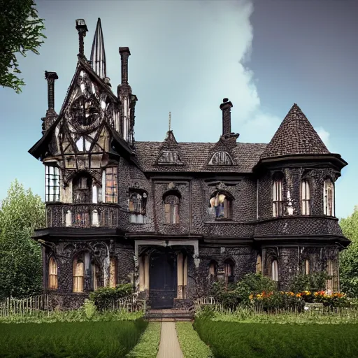 Prompt: gothic victorian house in the country, pixar, sparkly ultra realistic octane render