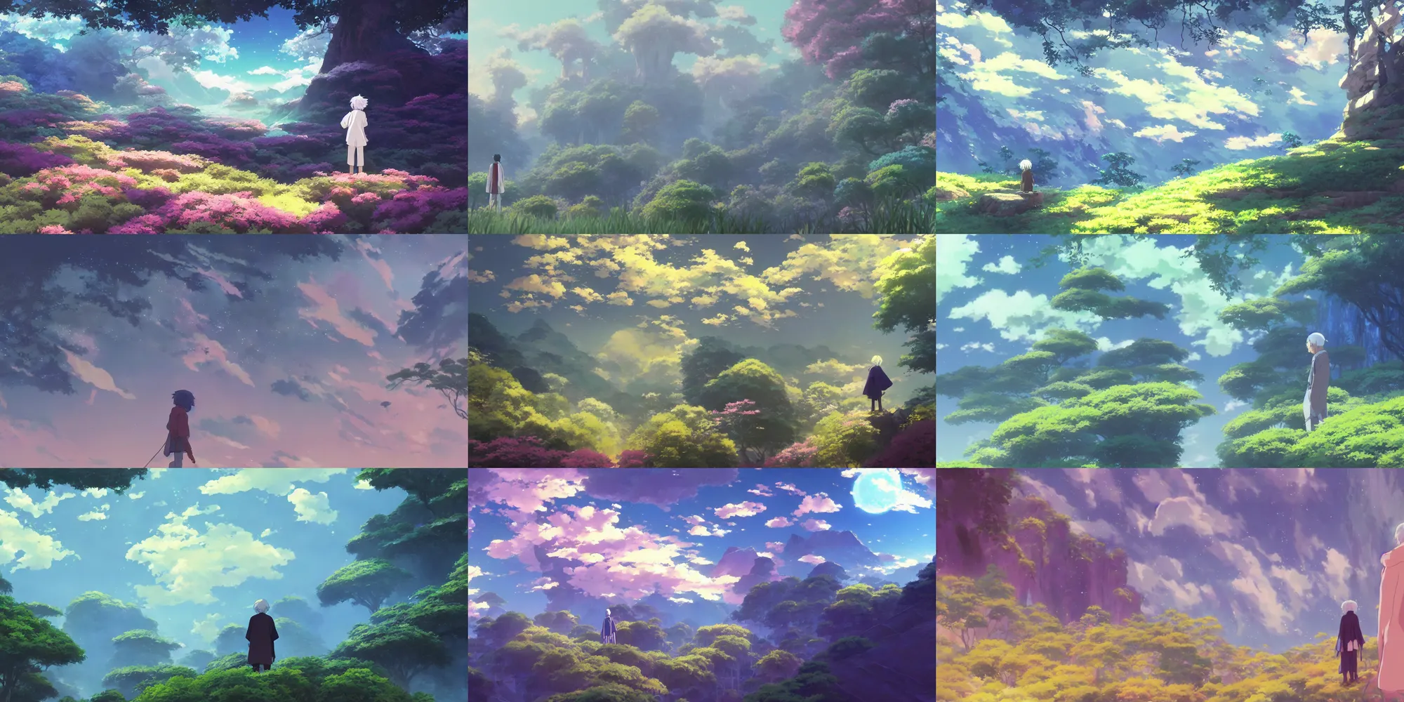 Prompt: painting of a dreamscape, an anime grandpa on a mystical action adventure, otherworldly and ethereal by kazuo oga in the anime film by studio ghibli, screenshot from the anime film by makoto shinkai, concept art by senior environment artist, anime aesthetic