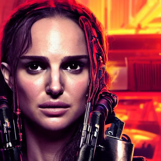 Image similar to a high quality portrait of natalie portman as a pirate in a cyberpunk cyberpunk cyberpunk cafe, realism, 8k, award winning photo