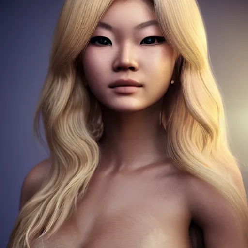 Image similar to portrait of a blonde Asian goddess, 3d unreal engine octane render realism 4K