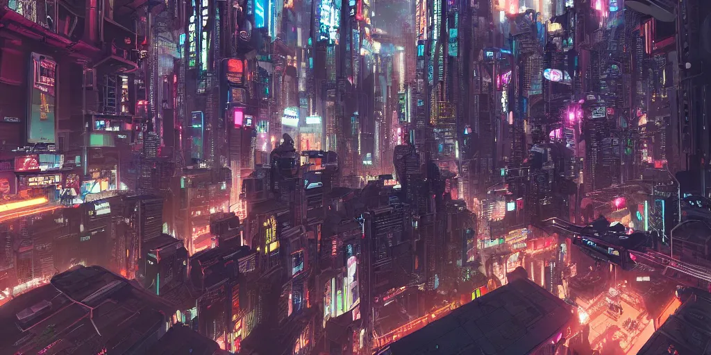 Prompt: Cyberpunk city with flying cars in Japan, evening, low angle view, detailed matte painting, cinematic, Moebius, Artstation