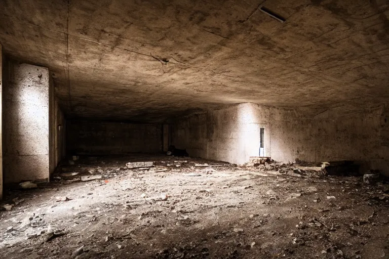 Image similar to photo of long room in underground abandoned bunker, backlight, shot on nikon d 7 5 0