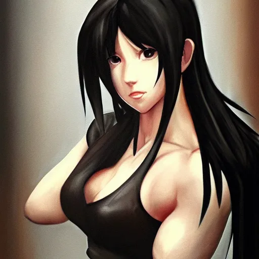 Image similar to a fullbody oil on canvas portrait of tifa from final fantasy 7 remake, trending on artstation, on canvas, very detailed, 8k, painted by leonardo davinci, full legs, fully clothed, detailed face, masterpiece