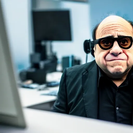 Prompt: danny devito as a hacker in the matrix, modelsociety, radiant skin, huge anime eyes, rtx on, perfect face, directed gaze, sony a 7 r iv, symmetric balance, polarizing filter, photolab, lightroom, 4 k, dolby vision, photography award