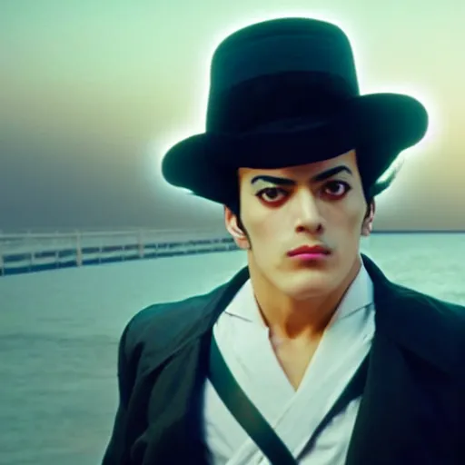 Prompt: a photograph of jotaro kujoh from a live action version of jojo's bizarre adventure, filmic, cinematographic