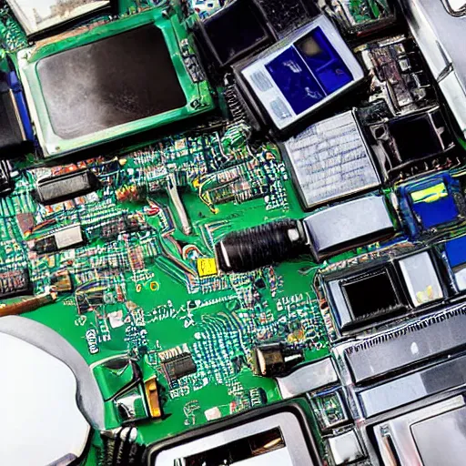 Image similar to e - waste computer monitor, computer parts, color photograph