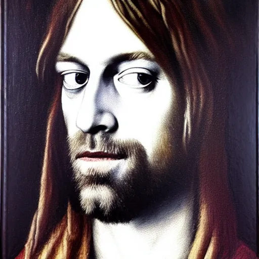 Image similar to Portrait of Kurt Cobain, oil painting by albrecht durer