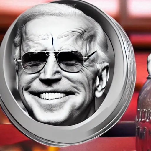 Prompt: Joe Biden trapped in giant mason jar