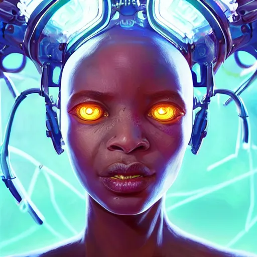 Prompt: african biopunk biochemist, tormented test subjects, neon beakers, science fiction, highly detailed, digital painting, beautiful eyes, symmetry, concept art, sharp focus, illustration, global illumination, radiant light, synthwave colors, detailed and intricate environment, art by artgerm and greg rutkowski and magali villeneuve and ilya kuvshinov!