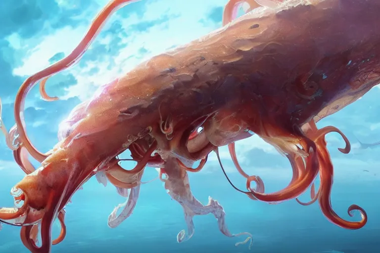Image similar to the legendary island sized lion squid hybrid, made by Stanley Artgerm Lau, WLOP, Rossdraws, ArtStation, CGSociety, concept art, cgsociety, octane render, trending on artstation, artstationHD, artstationHQ, unreal engine, 4k, 8k,