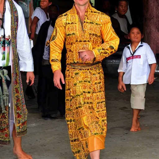 Image similar to tom cruise wearing traditional Bali dress