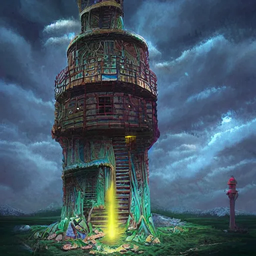 Image similar to a surreal wizards tower by casper david