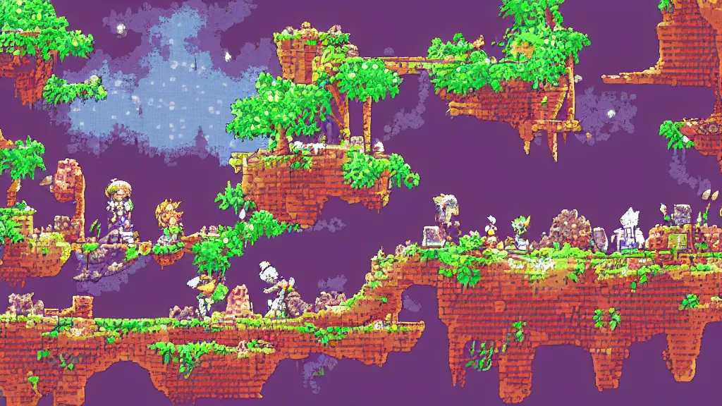 Image similar to made in abyss magical cave colorful pixel art