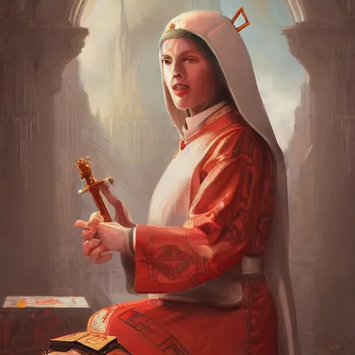 Image similar to female pope, an oil painting by ross tran and thomas kincade