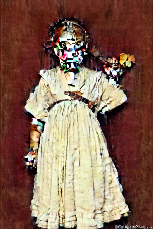 Prompt: cute girl portrait with open chest white ancient clothes by Norman Rockwell