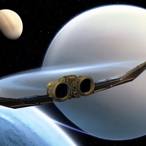 Prompt: the most luxurious spaceship flying through a gas giant