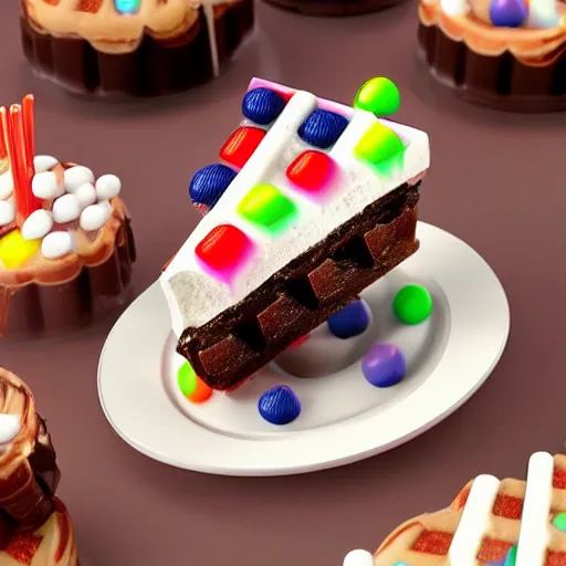 Image similar to a jello chocolate candy lollipop snickers bar icecream cake muffin jaffa marshmallow nougat waffle candy gummy jelly sandwich, volumetric lighting, octane render, unreal engine, 8k, hd, perfect, decadent, highly detailed, stroopwaffel