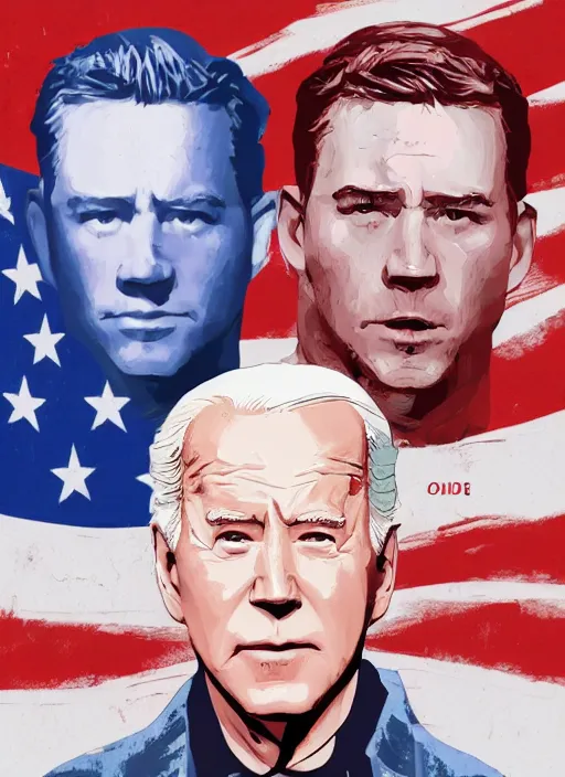 Prompt: biden, an elderly and wrinkled channing tatum portray united states president joe biden, minimalist movie poster, theatrical poster, fan art, digital art, trending on artstation