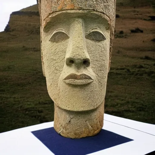 Image similar to easter island head that looks like bob dylan
