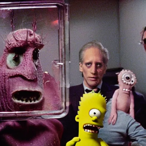 Image similar to b - grade horror film budget production a very strange creature made of cronenberg simpsons