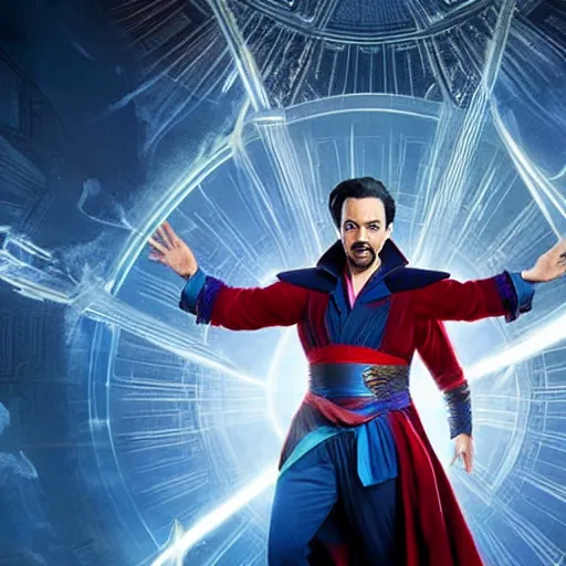 Prompt: A movie still of Lin-Manuel MIranda as Dr Strange, dynamic lighting, smiling, 8k, Heroic Pose, 2022 picture of the year