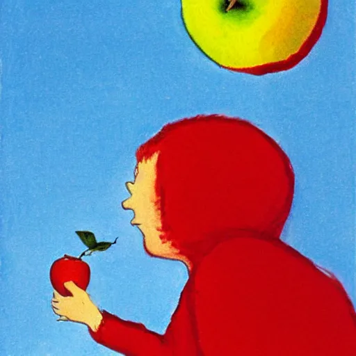 Image similar to man clinging to an apple floating to space by shel silverstein.