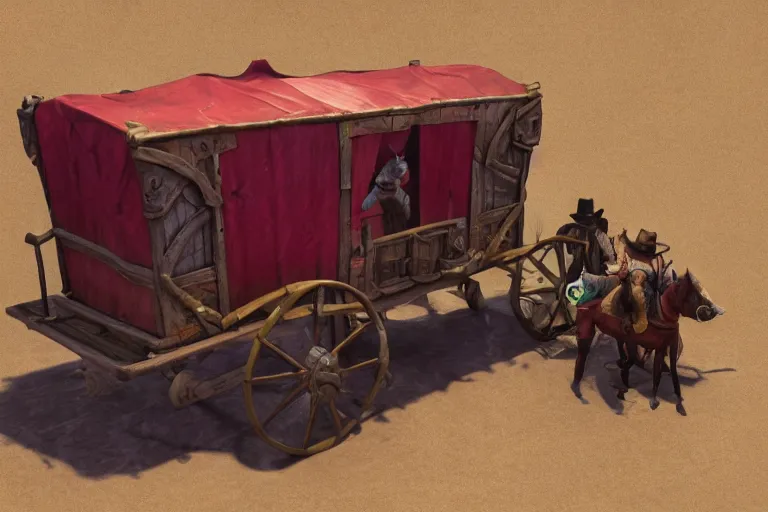 Prompt: 3d sculpt of a circus wagon, artstaton, League of Legends, red dead redemption2, digital illustration