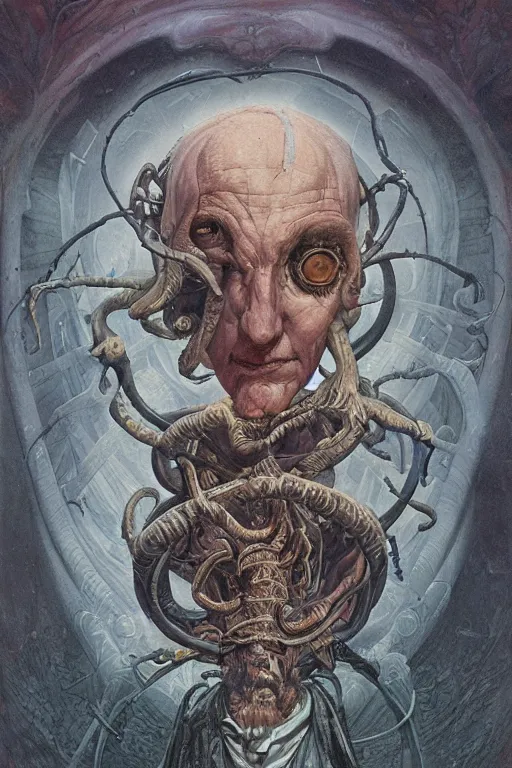 Image similar to portrait of dr octavius in the style of wayne barlowe, gustav moreau, peter mohrbacher, bussiere, roberto ferri, santiago caruso, luis ricardo falero, austin osman spare