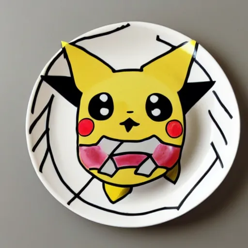 Prompt: the skeleton of pikachu on a plate