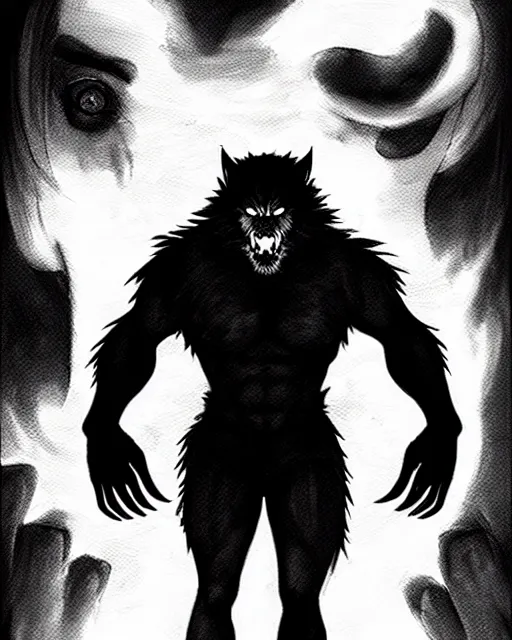 Image similar to in the style of artgerm, steve niles, rafael albuquerque, large hairy werewolf in a shopping mall at night, moody lighting, horror scary terror