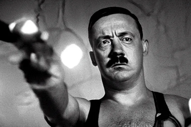 Image similar to adolf hitler in american history x (1998), cinematic lighting