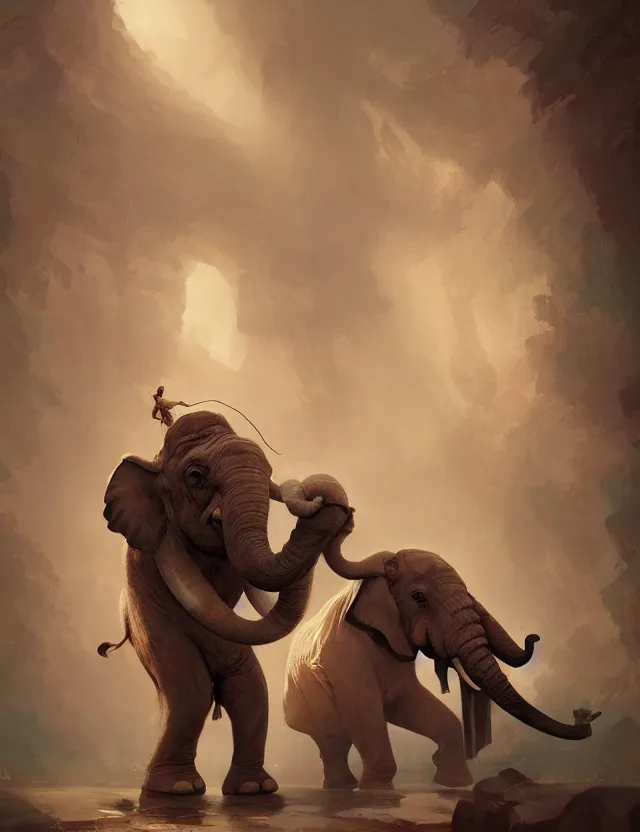 Image similar to painting of humanoid elephant wearing bard costume and holding a harp, epic, trending on artstation, masterpiece, cinematic lighting, by ross tran and by greg rutkowski