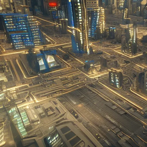 Image similar to photo of a futuristic city in a dystopian future made of electronic components. Very detailed 8k. Unreal engine 5 render with nanite, global illumination and path tracing. Cinematic post processing.