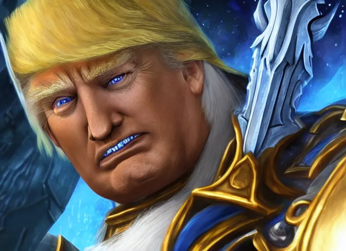 Image similar to donald trump as arthas in world of warcraft