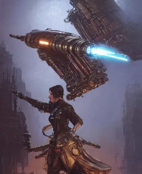 Image similar to a steampunk dieselpunk star wars lightsaber, fantasy, intricate, elegant, highly detailed, colorful, vivid color, digital painting, artstation, concept art, art by greg rutkowski