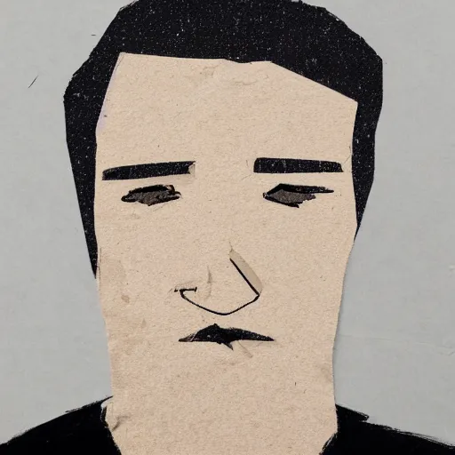 Image similar to a face of a man with wavey medium short hair made from layered paper, 2D, flat minimalistic, ambient light