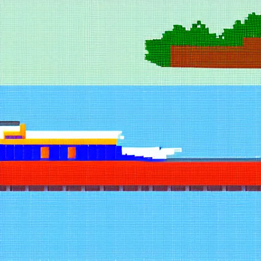 Prompt: a ferry at the sea, pixel art