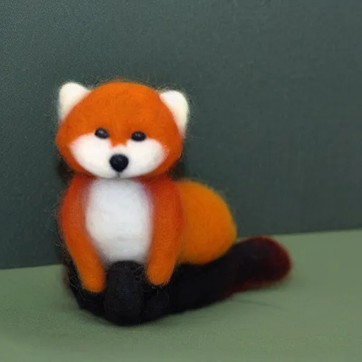 Prompt: a red panda needle felted, needle felting art.