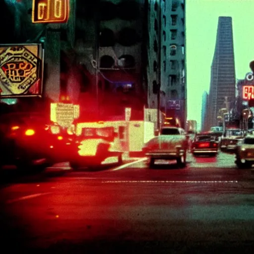 Prompt: color film still city san francisco, iconic, blade runner style, year 2 1 0 0, future, gritty, dirty