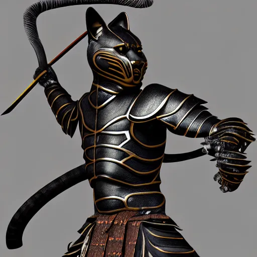 Image similar to a digital painting showing a cat warrior statue in samurai - insect armor, very detailed, trending on artstation, realistic painting. extremely detailed, insane detail, dramatic lighting, concept art