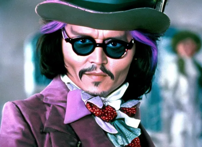 Image similar to film still of Johnny Depp as Willy Wonka in Willy Wonka and the Chocolate Factory 1971