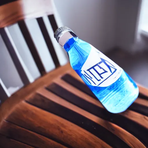 Prompt: a bottle of water on a chair